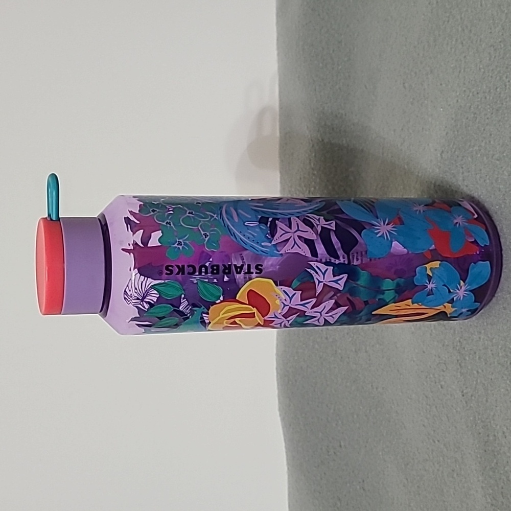 STARBUCKS 2022 Summer Pink &‎ Purple Floral Jungle Water Bottle with Strap